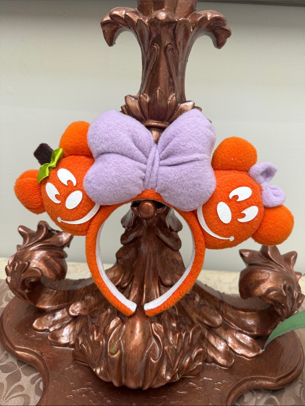 Plush Orange Pumpkin Headband with Lavender Bow - Kids Toy